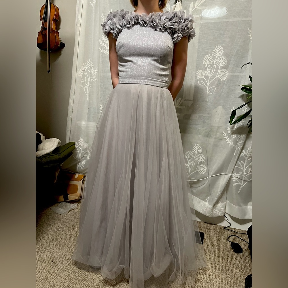 Boutique Petite Silver Formal Gown